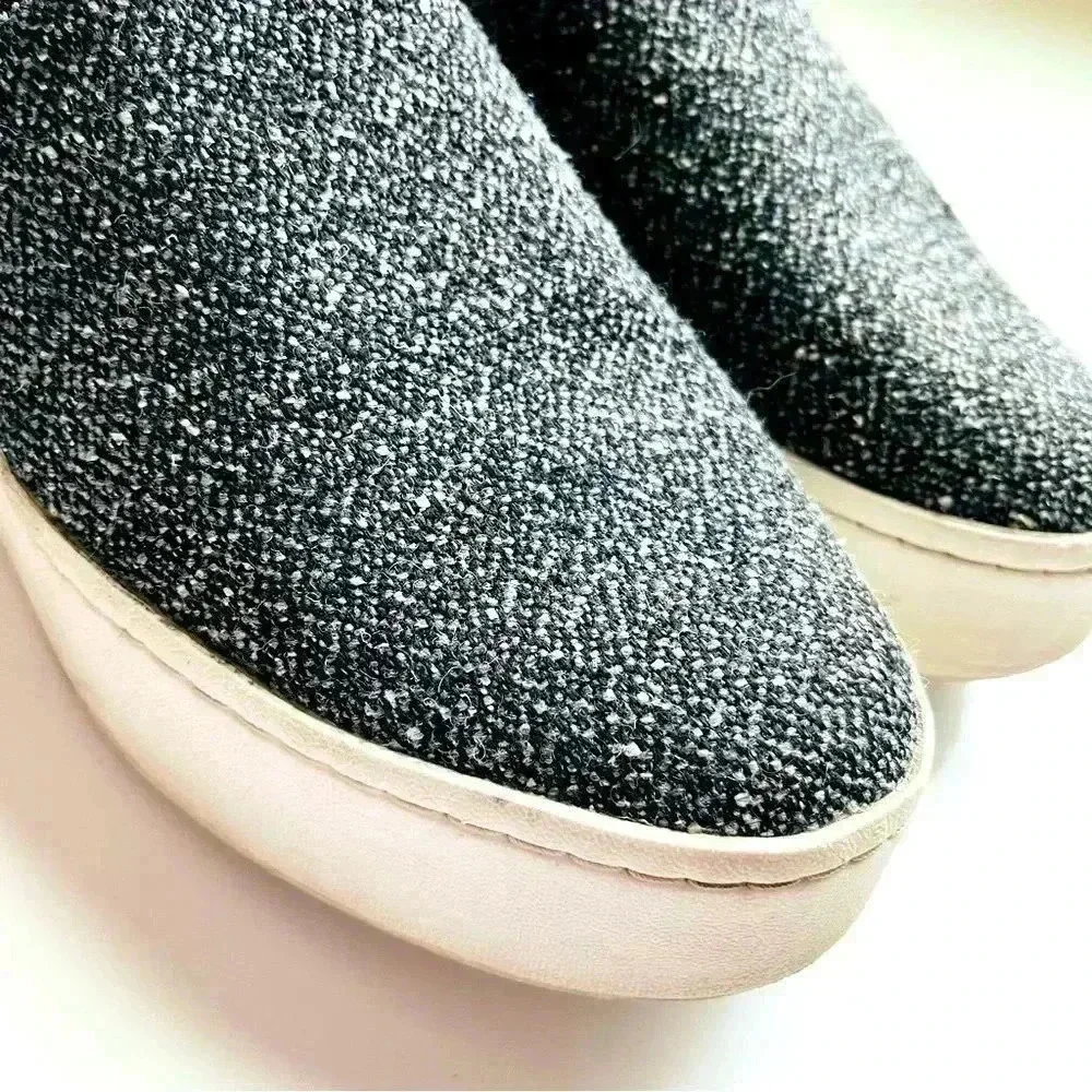 Vince Warren Platform Sneakers Gray Tweed Notched  Vamp Cushioned Slip Ons
